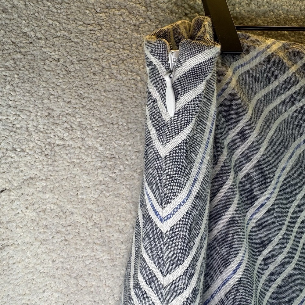 Talbots Women's Size 12 Linen Chevron Stripe Blue Black White Midi Skirt - Picture 8 of 9